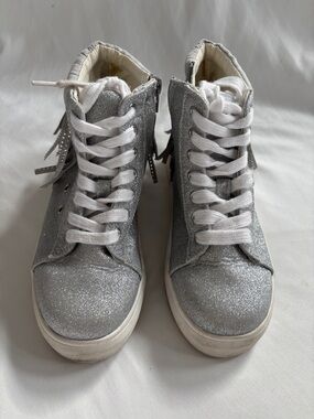 Silver Glitter High Top Sneakers with Tassel Detail
